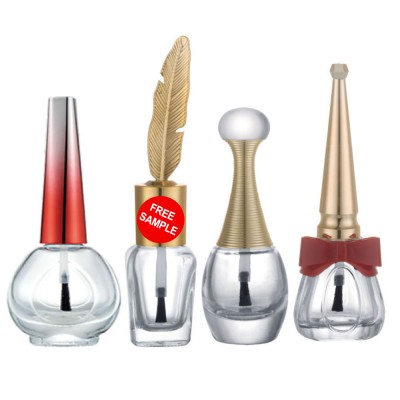 china factory outlets custom 10ml 12ml 15ml clear empty gel nail polish glass bottle with diamond caps and black dupont brush