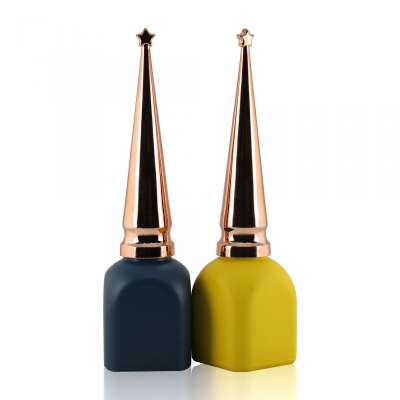 Hot sale square shape 12ml yellow color spray matte glass material nail gel polish bottle with electroplating cap